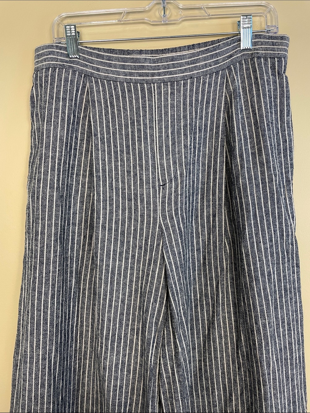 Banana Republic Women’s Linen Blend Striped Blue White Cropped Wide Leg Pants - Picture 3 of 9
